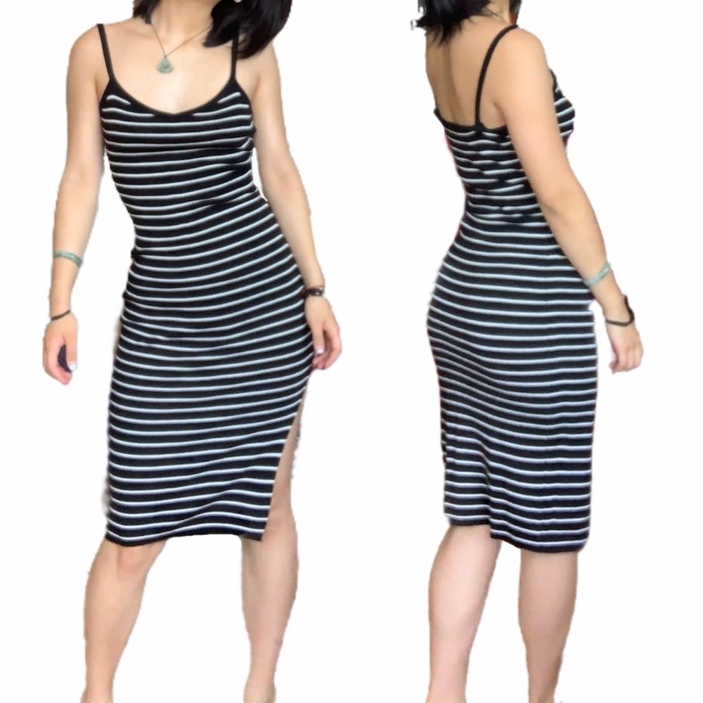 Custom handmade Stripe knitted bodycon midi dress